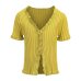 Women Ruffle Trim Crop Knit Cardigan with Short Sleeve Deep V Neck Crop Knit Tops