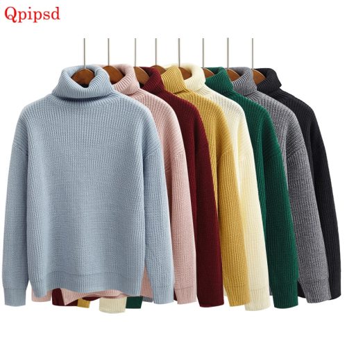 Women Sweater & Pullover 2018 Autumn Women Solid Color Turtleneck Loose Thicken Retro Sweater Female Knitted Jumper And Pullover