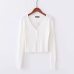 Women V Neck Knitting Ribbed Cardigan With Covered Button