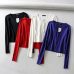 Women V Neck Knitting Ribbed Cardigan With Covered Button