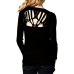 Women's Summer Autumn Black Casual Jacket Jumper Tops Long Sleeve Sexy Back Skull Cut Out Sweaters