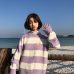 Women's Sweaters Kawaii Ulzzang College Candy Color Stripes Moon Sets Embroidery Sweater Female Harajuku Clothing For Women