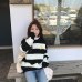 Women's Sweaters Kawaii Ulzzang College Candy Color Stripes Moon Sets Embroidery Sweater Female Harajuku Clothing For Women