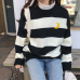 Women's Sweaters Kawaii Ulzzang College Candy Color Stripes Moon Sets Embroidery Sweater Female Harajuku Clothing For Women