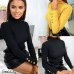 Womens Turtleneck Oversized Sweater Jumper Ladies Winter Bodycon Pullover Top Cloth Solid Bottons Pullover