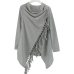 YJSFG HOUSE Spring Autumn Cardigans Tops Women Casual Loose Long Sleeve Irregular Hem Tassel Cardigan Cape Poncho Black Gray