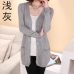 YUNSHUCLOSET Lady wool Sweater Fashion medium long Cashmere Cardigan Women loose sweater for female outerwear coat with pockets