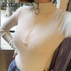 Zipper Women's Turtleneck Sweater Women Pullovers Autumn 2019 Korean Fashion Fall Soft Knitted Sweaters High Elastic Solid Tops