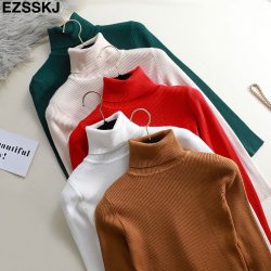 casual Autumn Winter Basic Sweater pullovers Women turtleneck Solid Knit Slim Pullover female Long Sleeve bigsize warm Sweater