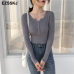 casual Autumn spring Basic Sweater pullovers Women v-neck Solid Knit Slim Pullover female Long Sleeve warm button Sweater