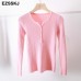 casual Autumn spring Basic Sweater pullovers Women v-neck Solid Knit Slim Pullover female Long Sleeve warm button Sweater