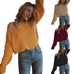 off shoulder pullover womens sweater knitted sweater women long sleeve loose jumpers oversized sweater pull femme plus size 5XL