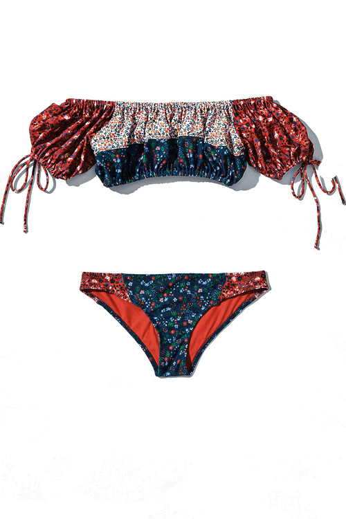  Sexy Bateau Neck Floral Printed Polyester Two-piece Swimwear