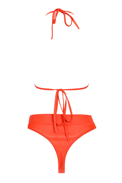 Euramerican Halter Neck Orange Nylon Two-piece Swimwear