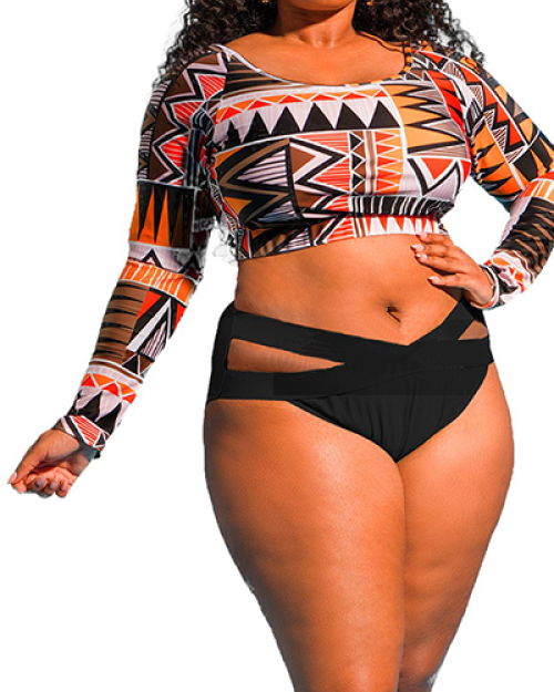 Euramerican Printed Hollow-out Nylon Two-piece Swimwear Euramerican Printed Hollow-out Nylon Two-piece Swimwear