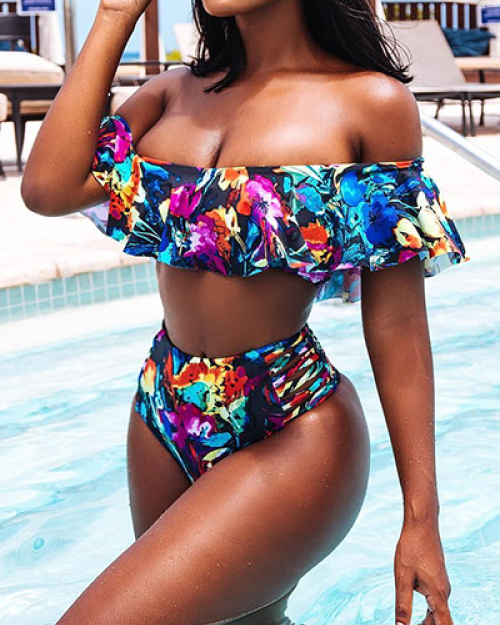 Euramerican Printed Hollow-out Polyester Two-piece Swimwear Euramerican Printed Hollow-out Polyester Two-piece Swimwear