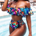 Euramerican Printed Hollow-out Polyester Two-piece Swimwear Euramerican Printed Hollow-out Polyester Two-piece Swimwear