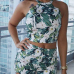 Euramerican Round Neck Sleeveless Floral Print Nylon Two-piece Shorts Set Euramerican Round Neck Sleeveless Floral Print Nylon Two-piece Shorts Set