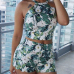 Euramerican Round Neck Sleeveless Floral Print Nylon Two-piece Shorts Set Euramerican Round Neck Sleeveless Floral Print Nylon Two-piece Shorts Set