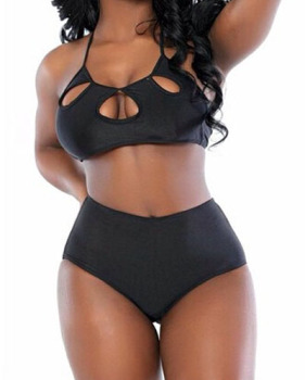 Sexy O Neck Hollow-out Black Two-piece Swimwear Sexy O Neck Hollow-out Black Two-piece Swimwear