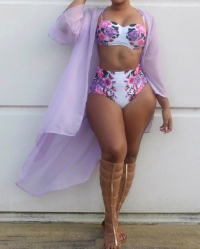 Sexy Printed White Polyester Two-piece Swimwear (Without  Shawl)