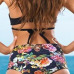 Sexy Spaghetti Strap High Waist Print Black Two-piece Swimwear