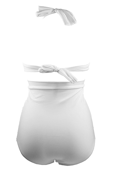 Sexy V Neck High Waist White Nylon Two-piece Swimwear