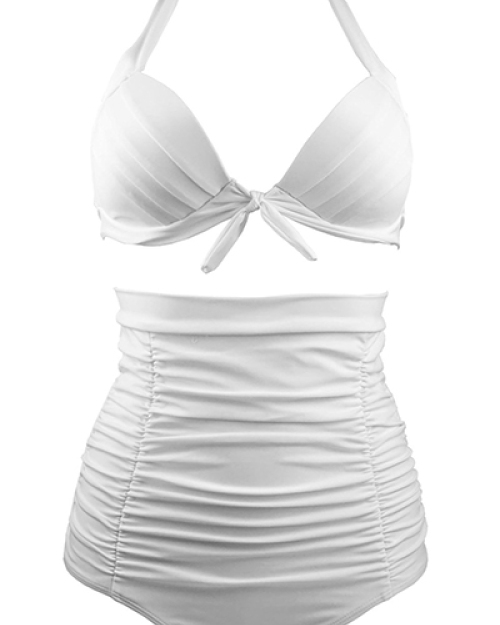 Sexy V Neck High Waist White Nylon Two-piece Swimwear Sexy V Neck High Waist White Nylon Two-piece Swimwear