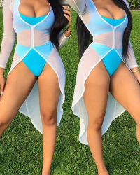 Sexy V Neck See-Through White Polyester Cover-Ups(Without Subcoating) Sexy V Neck See-Through White Polyester Cover-Ups(Without Subcoating)