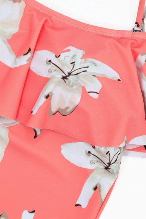  Sexy Floral Printed Pink Polyester One-piece Swimwear