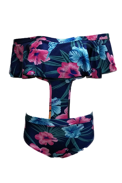 Euramerican Style Floral Print Polyester Two-piece Swimwear