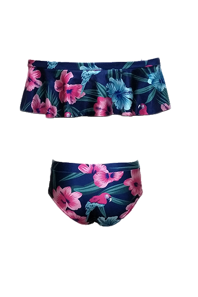 Euramerican Style Floral Print Polyester Two-piece Swimwear