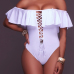 Sexy Bateau Neck Short Sleeves Falbala Design White Polyester One-piece Swimwear Sexy Bateau Neck Short Sleeves Falbala Design White Polyester One-piece Swimwear