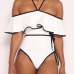 Sexy Dew Shoulder Falbala Design White Polyester One-piece Swimwear Sexy Dew Shoulder Falbala Design White Polyester One-piece Swimwear