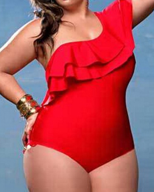 Sexy Falbala Design Red Polyester One-piece Swimwear Sexy Falbala Design Red Polyester One-piece Swimwear