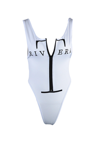 Sexy Letters Printed White Milk Wire One-piece Swimwear