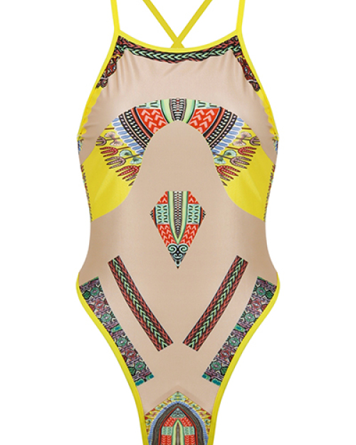Sexy Printed See-Through Yellow Polyester One-piece Swimwear(Without Choker) Sexy Printed See-Through Yellow Polyester One-piece Swimwear(Without Choker)