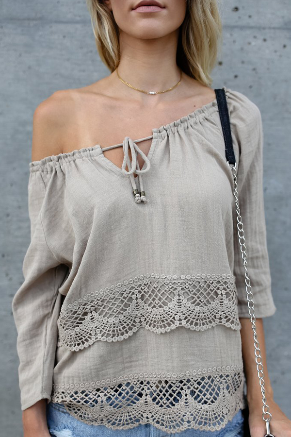  Cotton O Neck Long Sleeve Solid Blouses&Shirts