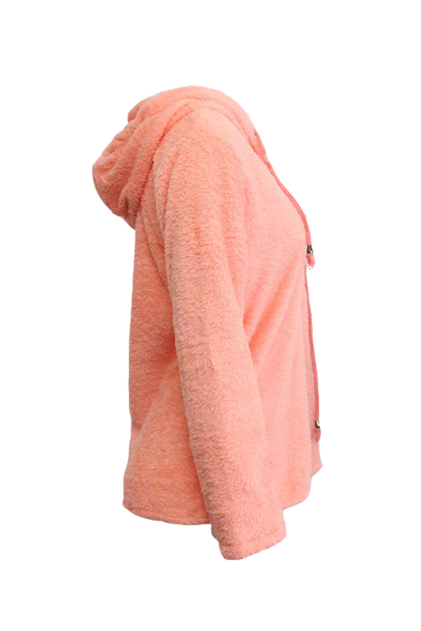  Euramerican Hooded Collar Long Sleeves Pink Cotton Shirts