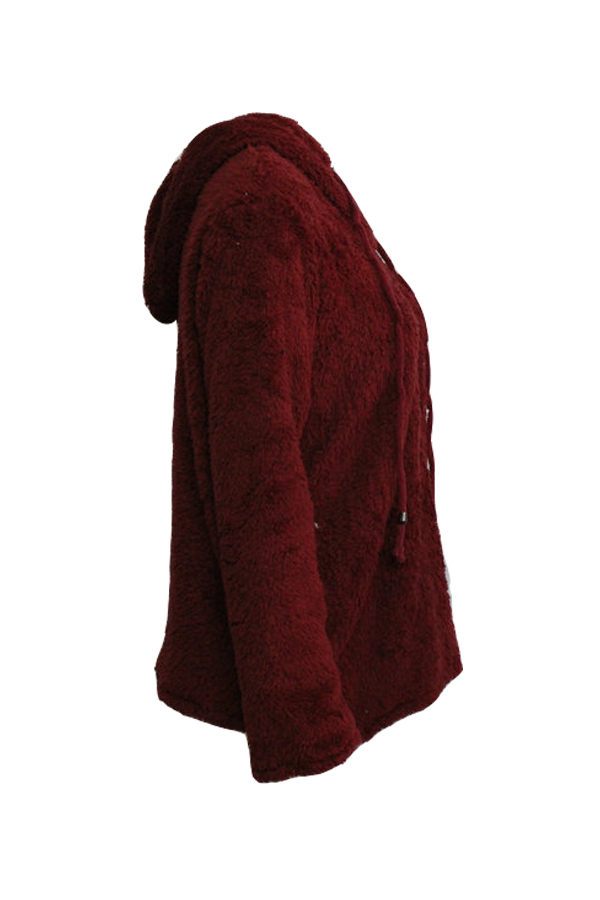  Euramerican Hooded Collar Long Sleeves Wine Red Cotton Shirts