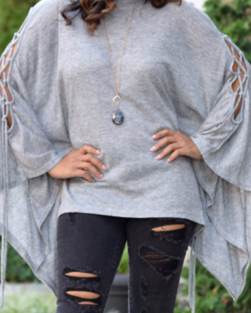  Euramerican Round Neck Batwing Sleeves Design Grey Cotton Shirts