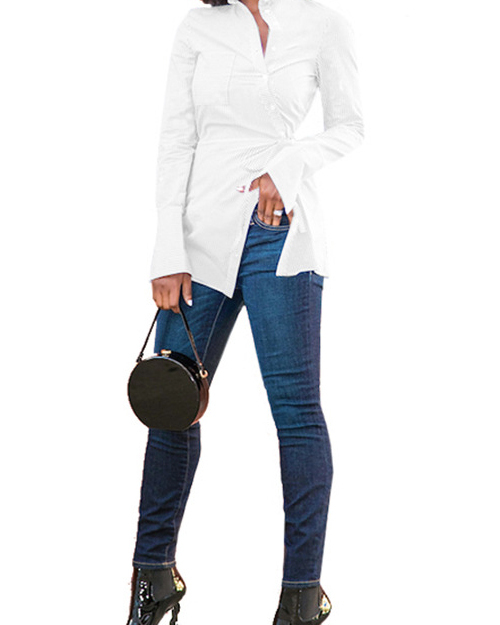 Euramerican Turndown Collar Long Sleeves White Polyester Shirts Euramerican Turndown Collar Long Sleeves White Polyester Shirts