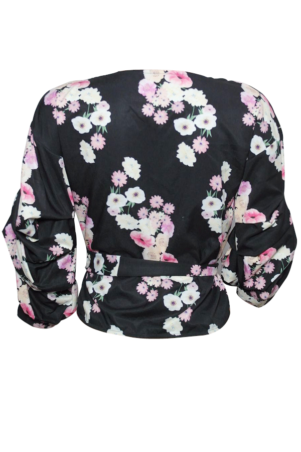  Euramerican V Neck Bandage Printed Polyester Shirts