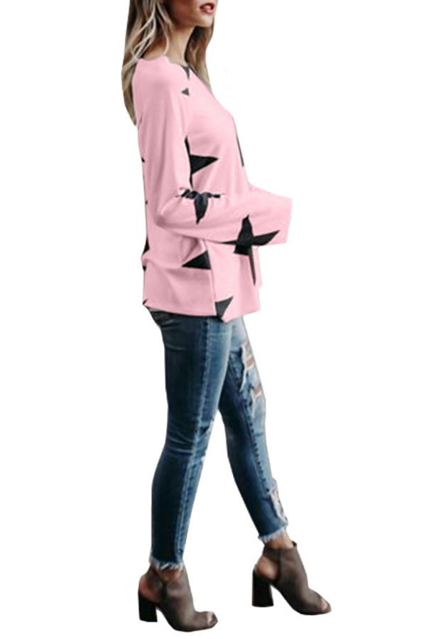  Polyester O Neck Long Sleeve Geometric Blouses&Shirts