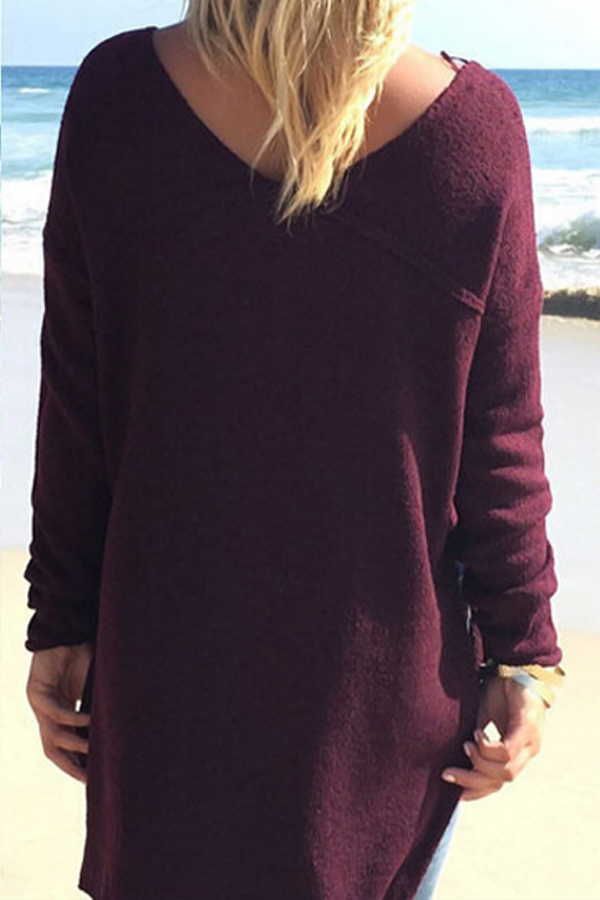  Polyester V Neck Long Sleeve Solid Blouses&Shirts