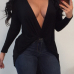  Sexy Deep V Neck Asymmetrical Black Cotton Blouses