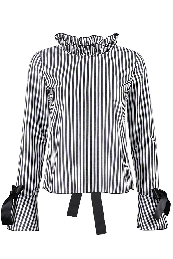  Sexy Mandarin Collar Lace-up Hollow-out Black Polyester Shirts