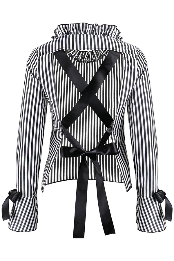  Sexy Mandarin Collar Lace-up Hollow-out Black Polyester Shirts