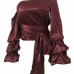 Sexy Skew Collar Heaps Sleeves Wine Red Silk Shirts Sexy Skew Collar Heaps Sleeves Wine Red Silk Shirts