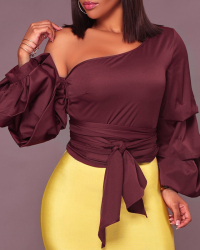 Sexy Skew Collar Heaps Sleeves Wine Red Silk Shirts Sexy Skew Collar Heaps Sleeves Wine Red Silk Shirts